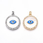 Латунные микро проложить кубического циркония подвески, без кадмия, без никеля и без свинца, плоские круглые с сглаза, с ракушкой, эмалью и искусственным жемчугом из АБС-пластика