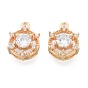 Brass Micro Pave Clear Cubic Zirconia Charms, Cadmium Free & Nickel Free & Lead Free, Flat Round