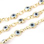 Handmade Evil Eye Lampwork Link Chains, Soldered, with Brass Findings, with Spool, Long-Lasting Plated, Flat Round
