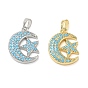 Brass Rhinestone Pendants, Moon with Star Charms