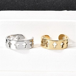 304 Stainless Steel Cuff Rings for Women, Cross, Ion Plating(IP)