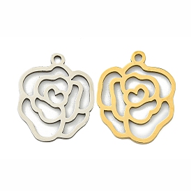 Ion Plating(IP) 201 Stainless Steel Pendants, Flower Charm, Laser Cut