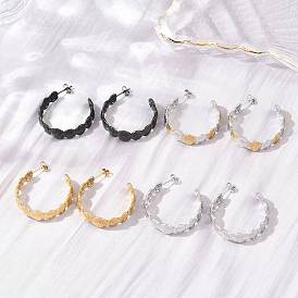304 Stainless Steel Shell Shape Stud Earrings for Women, Half Hoop Earrings, Ion Plating(IP)