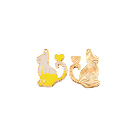Pendants en alliage de zinc d'émail, or et de lumière, chat avec coeur