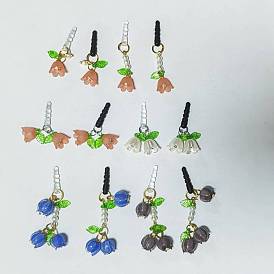 Tapones antipolvo para móviles de plástico, con colgantes de flores de plástico