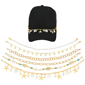 6 шт. 6 стили океанская тема синтетическая бирюза и магнезит и алюминиевые тросовые цепи и 304 цепь для бейсболки из нержавеющей стали