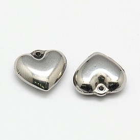 304 Stainless Steel Charms, Puffed Heart, 11x12x5mm, Hole: 1mm