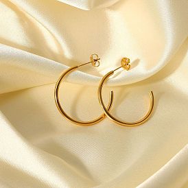 Minimalist 18K Gold Stainless Steel C-shaped Earrings for Women