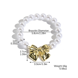 Plastic Imitation Pearl and Alloy Bowknot Stretch Bracelets for Women