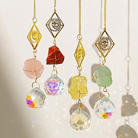 Teardrop Glass Suncatchers, Raw Gemstone Nuggest Hanging Ornaments, Rainbow Maker, for Garden & Home Decoration