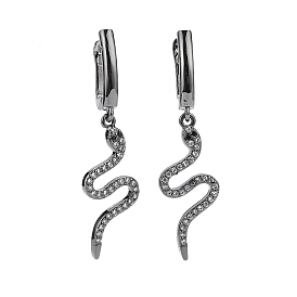 Boucles d'oreilles créoles serpent en zircone cubique transparente, boucles d'oreilles bijoux en laiton pour femmes