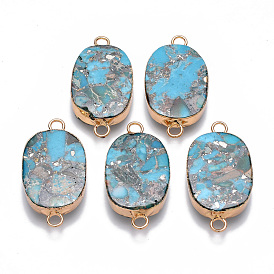 Synthetic Gold Line Imperial Jasper Links Connectors, with Light Gold Plated Brass and Iron Loops, Oval