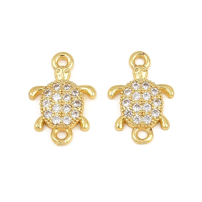Dijes de conector de zirconia cúbica transparente con micro pavé de latón, enlaces de tortugas, chapado en rack, larga duración plateado, sin plomo y cadmio