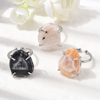 Открытые кольца-манжеты из натурального друзового агата, самородки, медные кольца