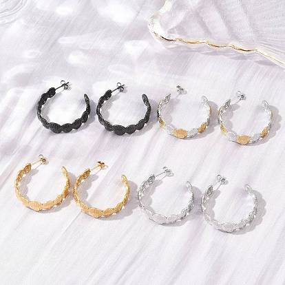 304 Stainless Steel Shell Shape Stud Earrings for Women, Half Hoop Earrings, Ion Plating(IP)