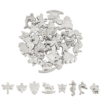 32Pcs 8 Styles 304 Stainless Steel Charms, Animals