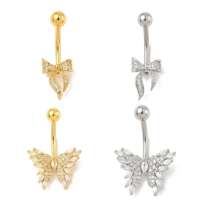 Латунный паве прозрачный кубический цирконий изогнутая штанга бабочка бант кольца для живота