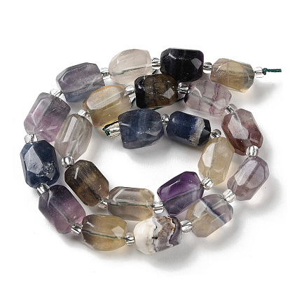 Natural Fluorite Beads Strands, Nuggets, Faceted, with Seed Beads