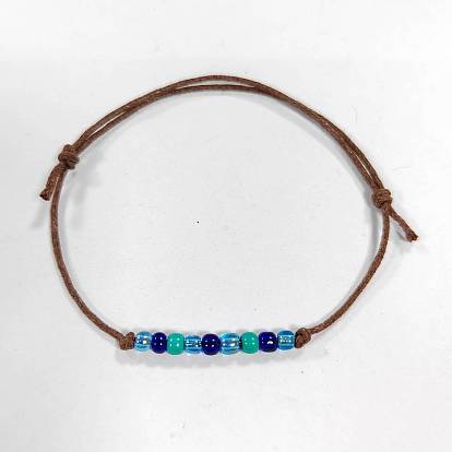 Glass Seed Braided Bead Bracelet, Waxed Cotton Adjustable Bracelet