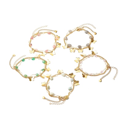 Natural Stone Beads Anklets Set for Girl Women, Butterfly Charms Anklets