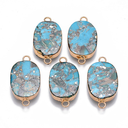 Synthetic Gold Line Imperial Jasper Links Connectors, with Light Gold Plated Brass and Iron Loops, Oval