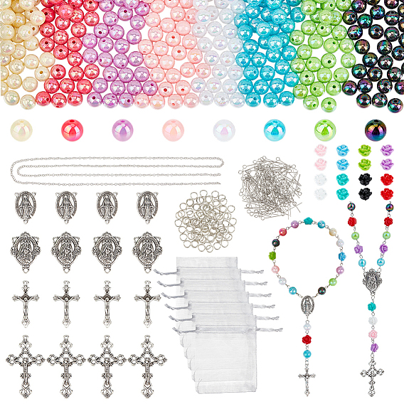 DIY Findings Kits, include 80Pcs 8 Colors Opaque Resin Beads, 480Pcs 8 Colors Eco-Friendly Poly Styrene Acrylic Beads, 16Pcs 4 Styles Tibetan Style Alloy Pendants