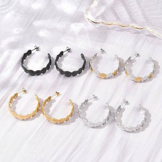 304 Stainless Steel Shell Shape Stud Earrings for Women, Half Hoop Earrings, Ion Plating(IP)