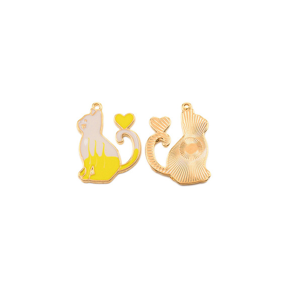 Zinc Alloy Enamel Pendants, Light Gold, Cat with Heart