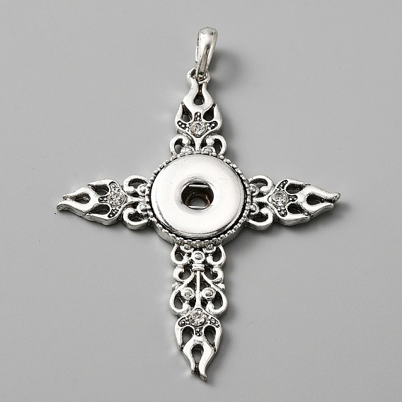 Alloy Rhinestone Hang Snap Base Pendants, for Interchangeable Snap Charms Jewelry Making, Cross