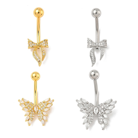 Латунный паве прозрачный кубический цирконий изогнутая штанга бабочка бант кольца для живота