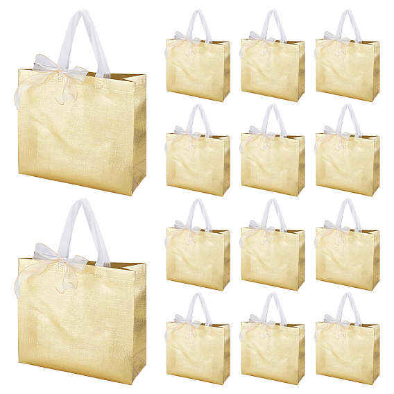 50 Lot de sacs de rangement en tissu non tissé, sacs à provisions, rectangle, avec 1 bordure en dentelle de polyester roulée