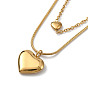 304 Stainless Steel Cable & Round Snake Chains Double Layer Necklace, with Heart Pendants