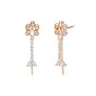 Brass Micro Pave Clear Cubic Zirconia Stud Earring Findings, for Half Drilled Beads, Nickel Free, Flower