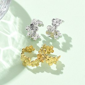 Ионное покрытие (ip) 304 серьги-манжеты из нержавеющей стали в форме цветка для женщин