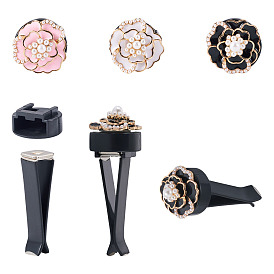 Комплекты зажимов для вентиляционных отверстий, В комплекте 3 шт. 3 цветные кабошоны из сплава с эмалью в виде цветка, в комплекте 3шт. железный зажим для вентиляционного отверстия и пластиковый слот для карты