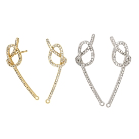 Rack Plating Brass Micro Pave Cubic Zirconia Studs Earring Findings, Long-Lasting Plated, Lead Free & Cadmium Free