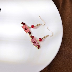 Серьги-подвески из сплава и эмали, со стеклом, золотые