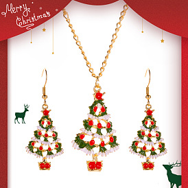 Colorful Cartoon Christmas Jewelry Set - Cute Oil Christmas Tree Earrings Necklace Set