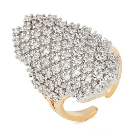 Owl Brass Micro Pave Clear Cubic Zirconia Open Cuff Ring for Women