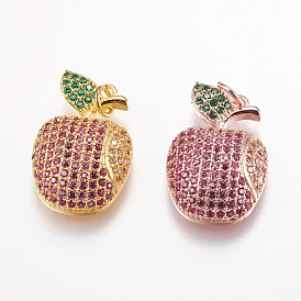 Brass Micro Pave Cubic Zirconia Pendants, Long-Lasting Plated, Apple, Lead Free & Cadmium Free