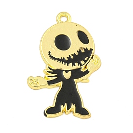 Halloween Alloy Enamel Pendants, Long-Lasting Plated, Golden, Skeleton Charm