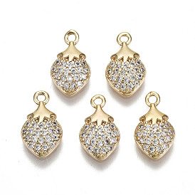 Brass Micro Pave Clear Cubic Zirconia Charms, Nickel Free, Strawberry