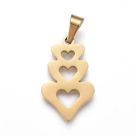 Valentine's Day 304 Stainless Steel Pendants, Laser Cut, Heart with Heart