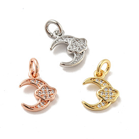 Moon with Cloud Brass Micro Pave Clear Cubic Zirconia Charms, with Jump Rings, Cadmium Free & Lead Free