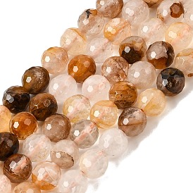 Natural Yellow Hematoid Quartz Beads Strands, Ferruginous Quartz, Faceted, Round, Yellow
