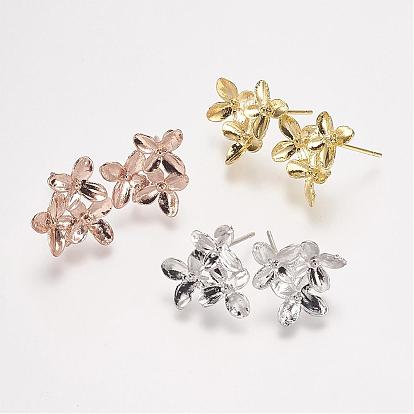 Rack Plating Brass Stud Earring Findings, with Loop, Flower