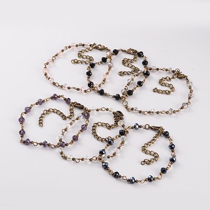 Античный бронзовый железный стеклянной бусины сандалеты, с латунными карабин-лобстерами , 205 мм