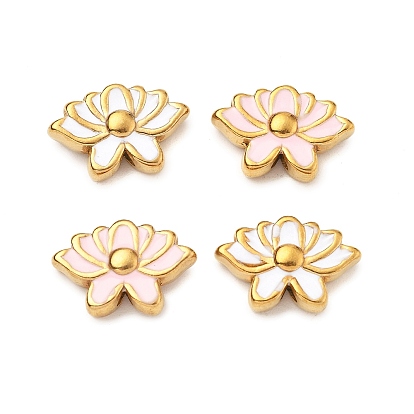 304 из нержавеющей стали эмаль бисер, цветок, реальный 18 k позолоченный, ионное покрытие (ip)