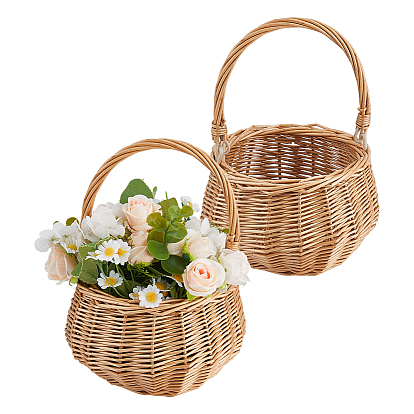 2Panneaux à fleurs tressés en paille avec poignée, ronde