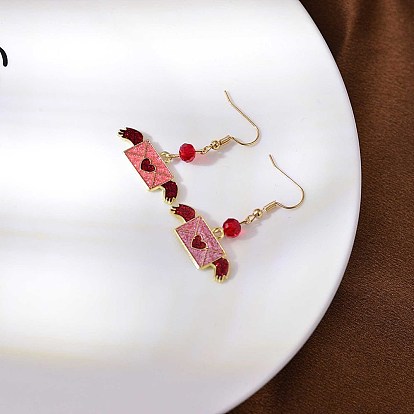 Серьги-подвески из сплава и эмали, со стеклом, золотые